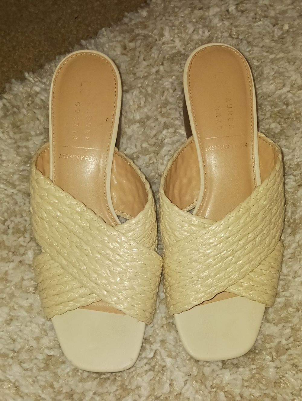 LC Lauren Conrad Beige Woven Slide Mules
